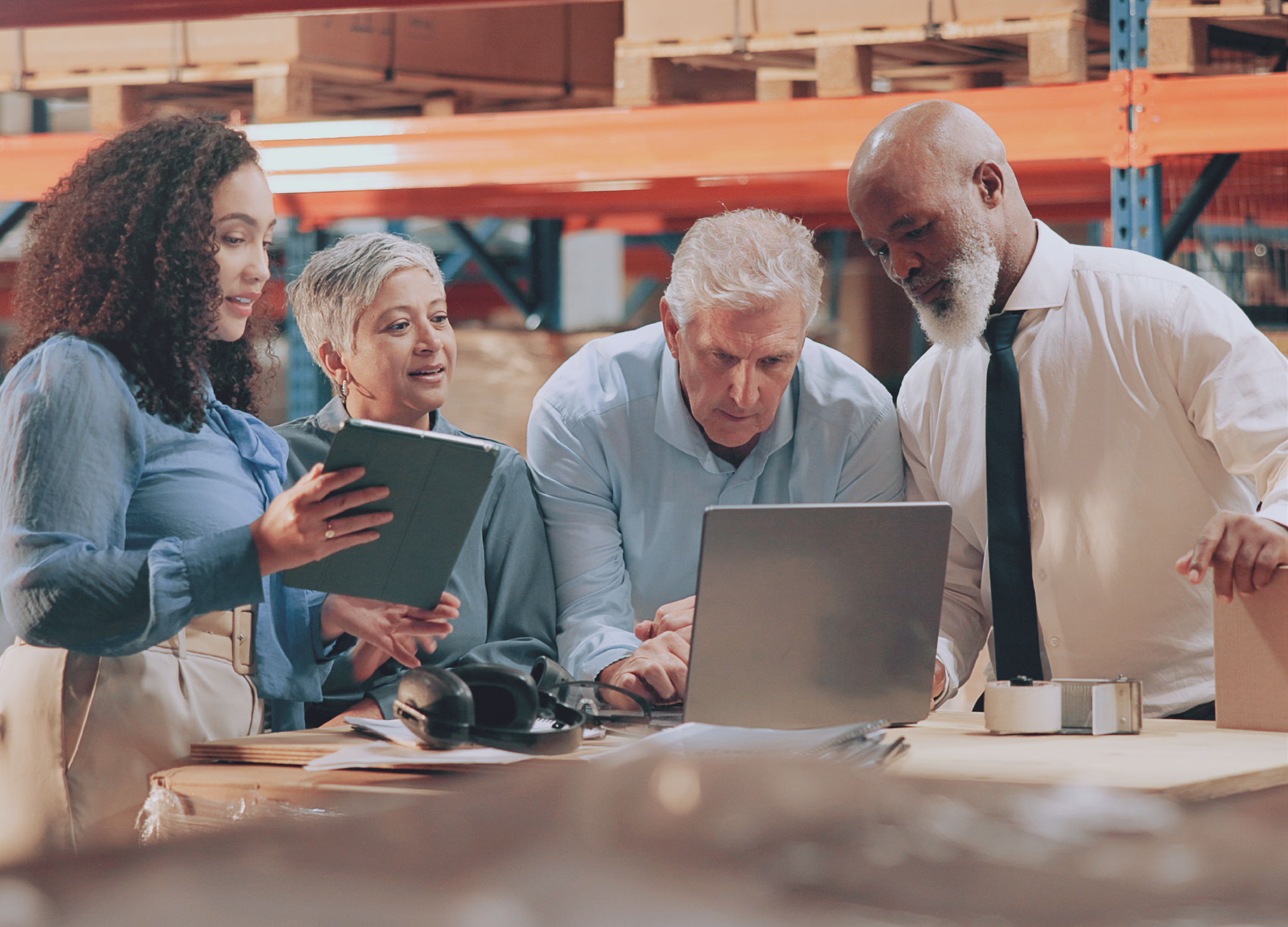 People at a business that are using ERP supply chain software