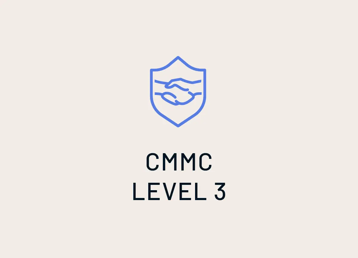 Drawing of a shield and inside two hands shaking for CMMC Level 3.