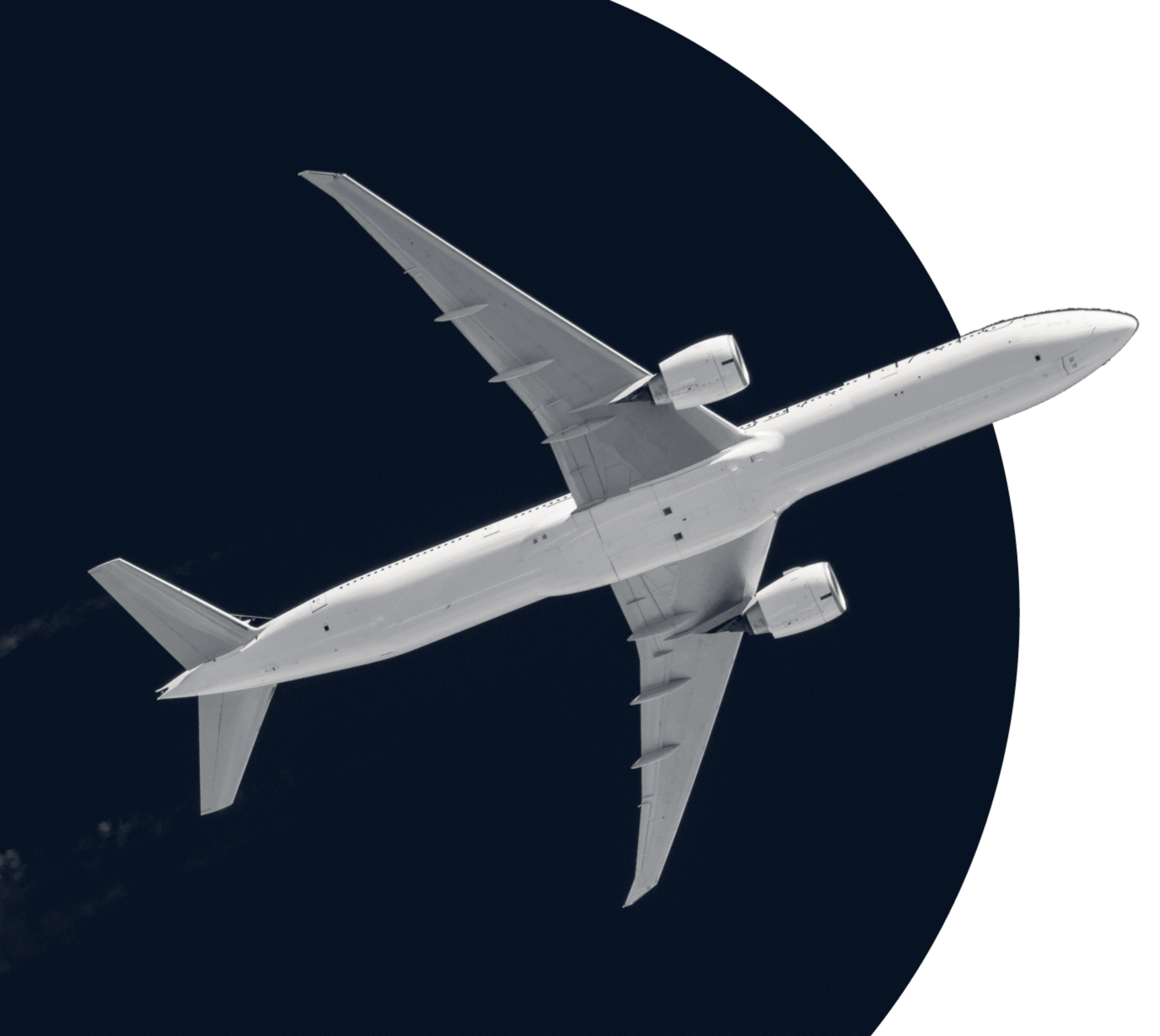 Looking up at a jumbo jet flying over, part of the aerospace industry.