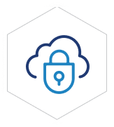 Secure cloud icon showing a blue outlined lock and cloud.