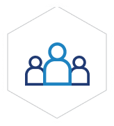 Icon showing three figures outlines in shades of blue for Exostar's Managed Microsoft 365.