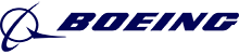 Boeing logo small with blue lettering and jet logo on white.