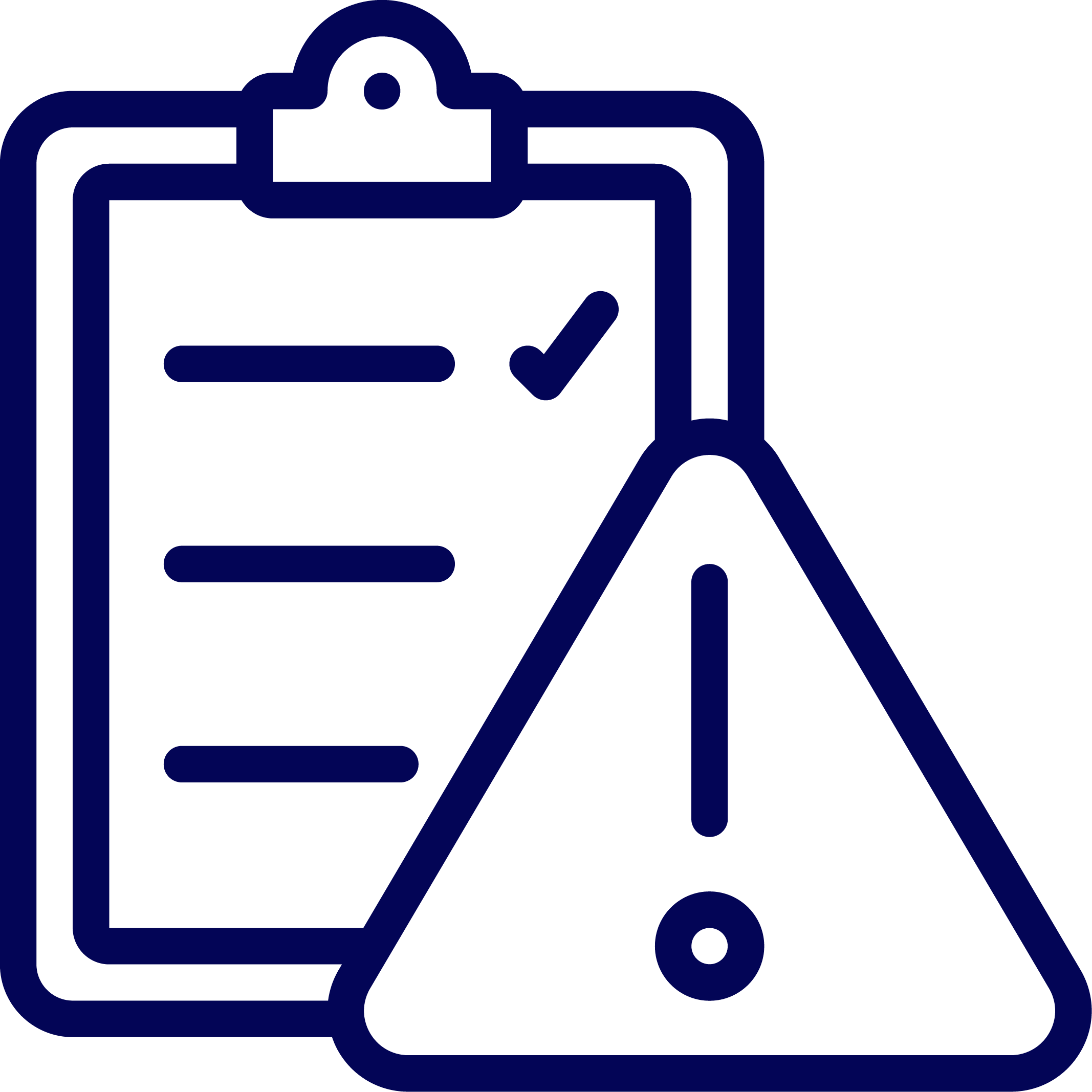 Compliance risk management of clipboard with check mark and triangle.