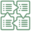 Green infographic showing word balloons to indicate information.