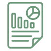 Bar graph, pie graph, paper icon to indicate a report.