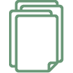 Green outlined icon of multiple pages used for solution brief
