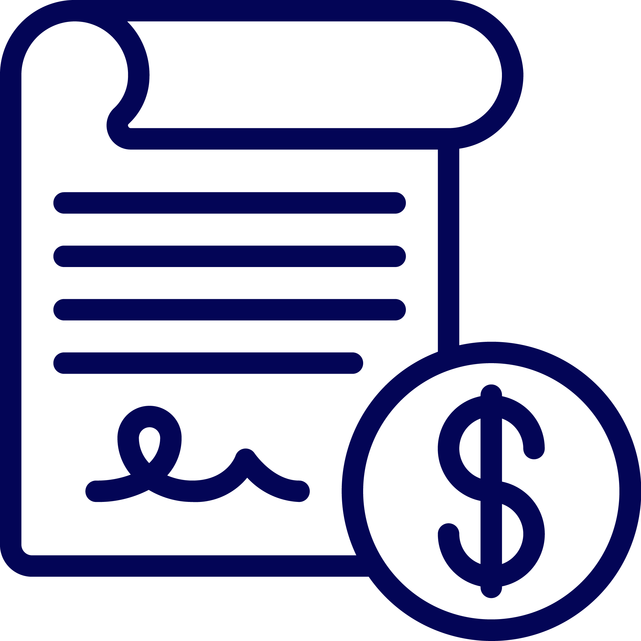 Icon of a paper signed and with a dollar sign at the bottom.
