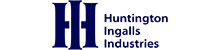 Huntington Ingalls Industries logo small with blue letters and white background.