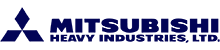 Mitsubishi logo small in blue on white background.