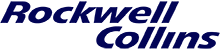 Rockwell Collins logo small with blue letters on white background.