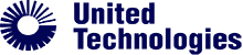United Technologies logo small blue lettering on white background.