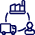 Factory, truck and person icon to represent supply chain.