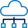 Cloud with lines down to three boxes showing secure access to data.