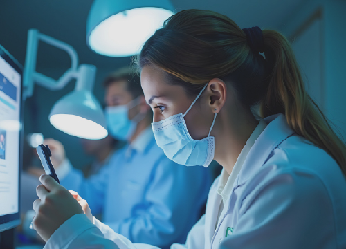 ProviderPass image showing mask wearing lab tech working.